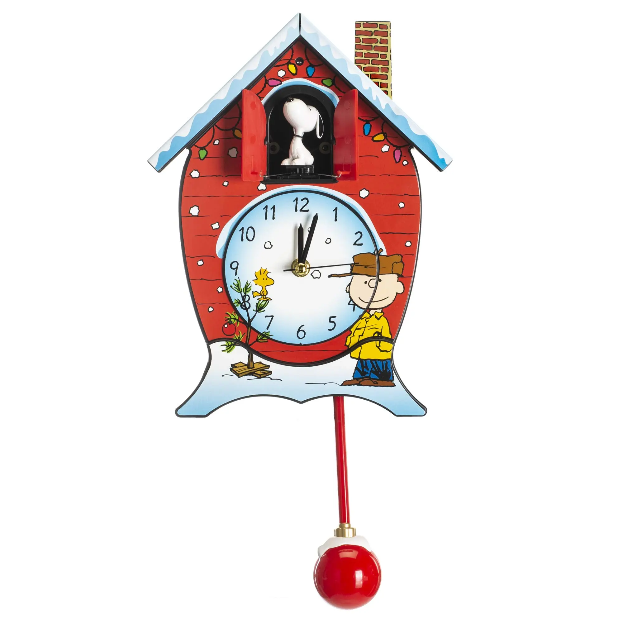 Mark Feldstein Christmas Cuckoo Clock, Red, 17 Inch, Musical Holiday Decor