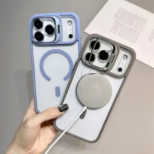 Magnetic Case For iPhone 17 Pro Max 16 15 14 13 12 11 +Camera Lens Protector & Built-in Metal Camera Ring Stand,Compatible with MagSafe,Shockproof Military-Grade Protection Acrylic Clear Phone Cover forged carbon fiber c8 case Smartphone Protective