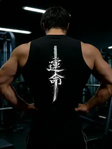 Men's Destiny Knife Print Gym Sports Vest, Athletic Fashion Activewear, Tight Fit Quick-Dry Breathable Summer Sleeveless Short Sleeve, Suitable for Running Volleyball Football Outdoor Sports