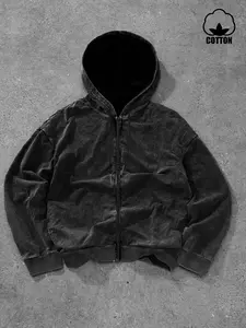 Men's Vintage Washed Zipper Hoodie Jacket, Loose-Fit Casual Style, High-Quality Cotton Fabric, Perfect for Young Streetwear Trends