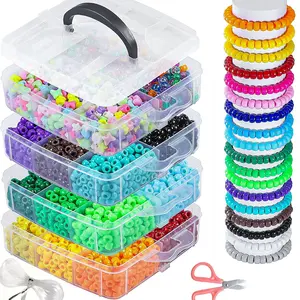 4 Layer Box 4800 Pony Beads, 24 Colors Solid & Glitter, Portable Storage, Ideal for Necklaces, Keychains, DIY Jewelry Making