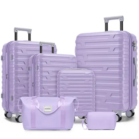 6-Piece Hardshell Carry On Luggage Set - High-Capacity Expandable Suitcases (18"/20" Carry-On, 24in, 28in), 4 Wheels 360 Rotation, TSA Lock, Lavender Weekend Travel Bag
