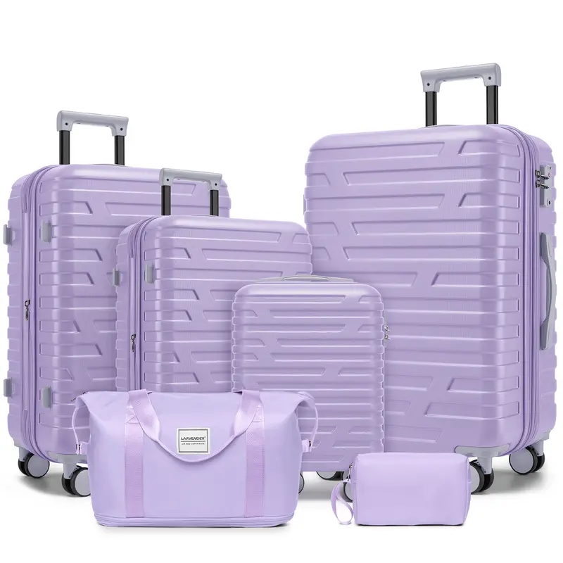 6-Piece Hardshell Carry On Luggage Set - High-Capacity Expandable Suitcases (18"/20" Carry-On, 24in, 28in), 4 Wheels 360 Rotation, TSA Lock, Lavender Weekend Travel Bag