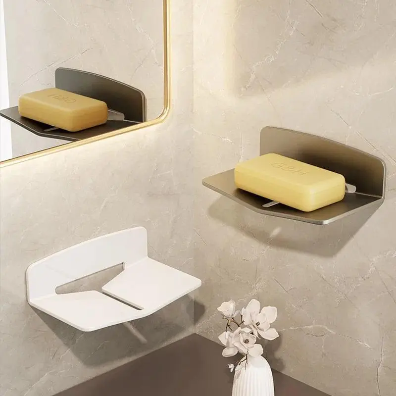Aluminium Shelf-Type Wall-Mounted Bath Soap Dish, Punch-Free Installation, Creative Draining Design, Space-Saving Bathroom Accessory