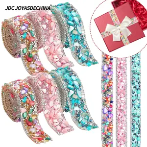 6 Rolls Self Adhesive Colorful Rhinestone Sticker Strips, DIY Gem Decoration Tape for Sewing, Crafts, Wedding Cakes, Birthday Halloween Christmas Party Decor