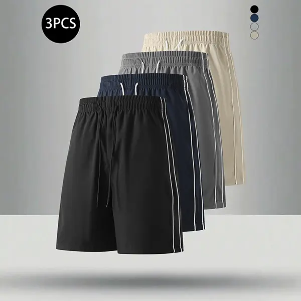 3-Pack Men’s Striped Shorts for Summer — Casual, Loose Fit, Versatile Athletic/Fitness Shorts for Men