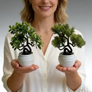 Mini Realistic Faux Bonsai Trees Set, Artificial Plants with Plastic Pots, Home Decor Accessory, Fake Plant Decoration, Perfect for Home Office Garden Bookshelf Decor
