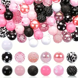 50pcs pink + black and white cow pattern 20MM acrylic large beads DIY mixed color mixed style beaded loose beads combination