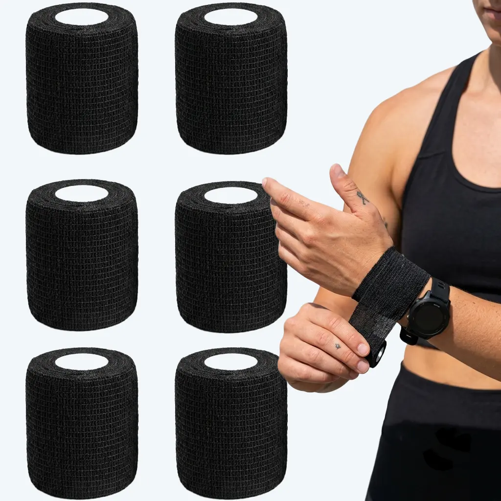 6pcs/12pcs/24pcs 5cm * 4.5m black gauze sports bandage with self-adhesive breathable elastic bandage to fix fingers, wrists and