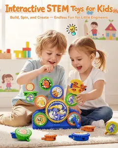 STEM gear building block toy suitable for children aged 3 and up, creative learning blocks, 14-piece educational building toy set, electric/manual dual mode, multi-functional gear toy set, a gift suitable for both boys and girls.