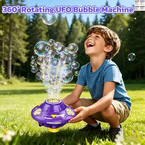 Electric Flying Saucer Automatic Bubble Machine, Automatic Rotating Disc Bubble Blower with Colorful Lights, 360° rotation automatic obstacle avoidance, Music and Obstacle Avoidance Function, Flying Saucer Toys for Indoor Outdoor Birthday Party,bubble toy