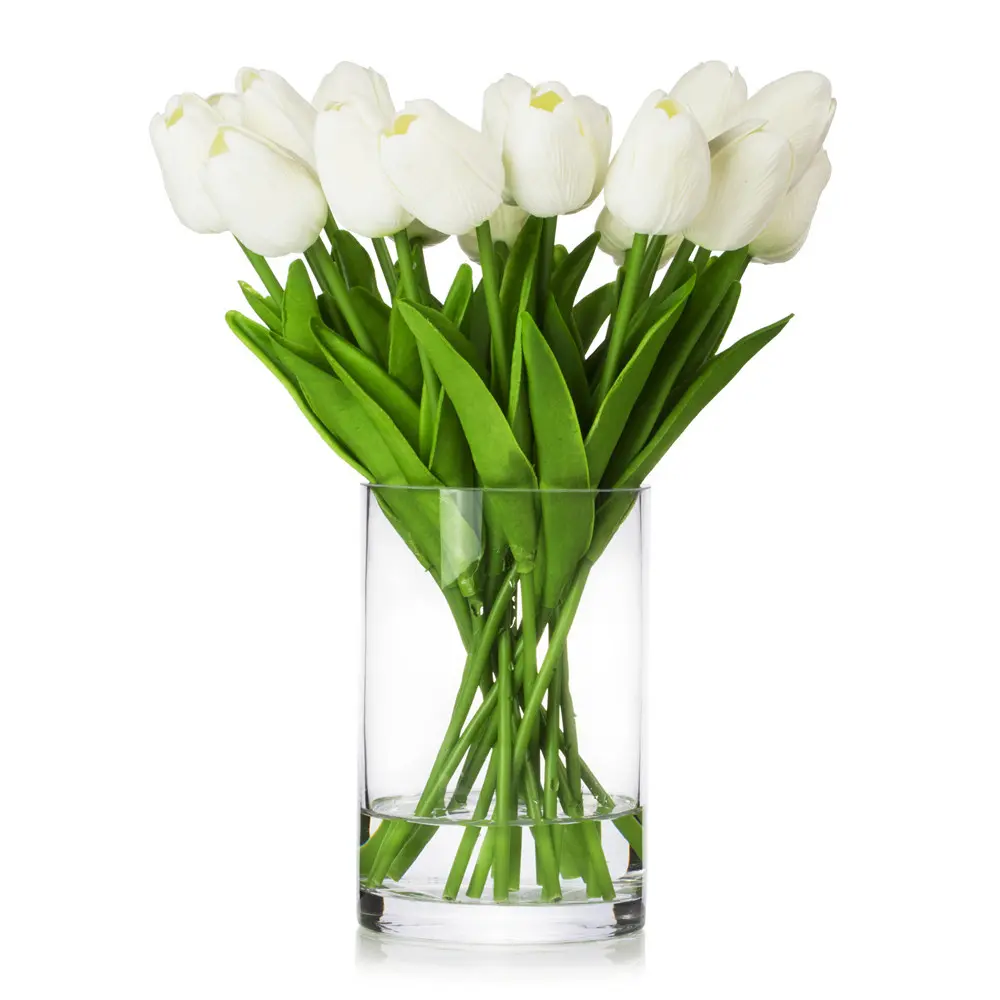 20 Pieces Artificial Real Touch Tulips Flower Arrangement in Glass Vase