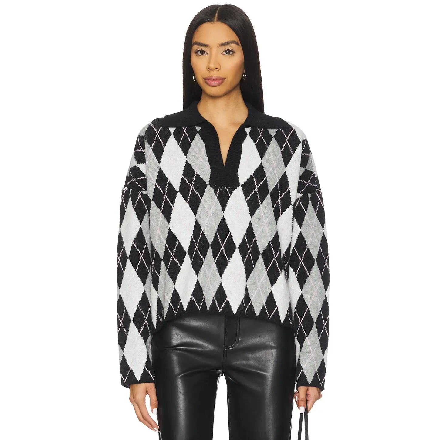 ALL THE WAYS Sara Argyle Sweater in Black Multi