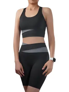 Women's 2-Piece Workout Set, Seamless Racerback Sports Bra and Biker Shorts, Yoga Set, Running