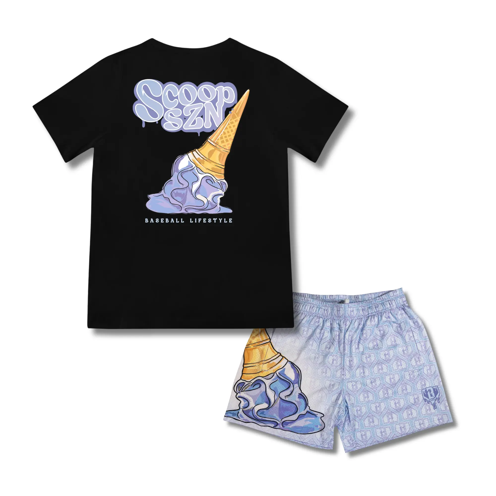 Baseball Lifestyle 101 Scoop SZN Baseball Tee & Mesh Shorts Set | Summer Athletic Outfit for Youth & Adults