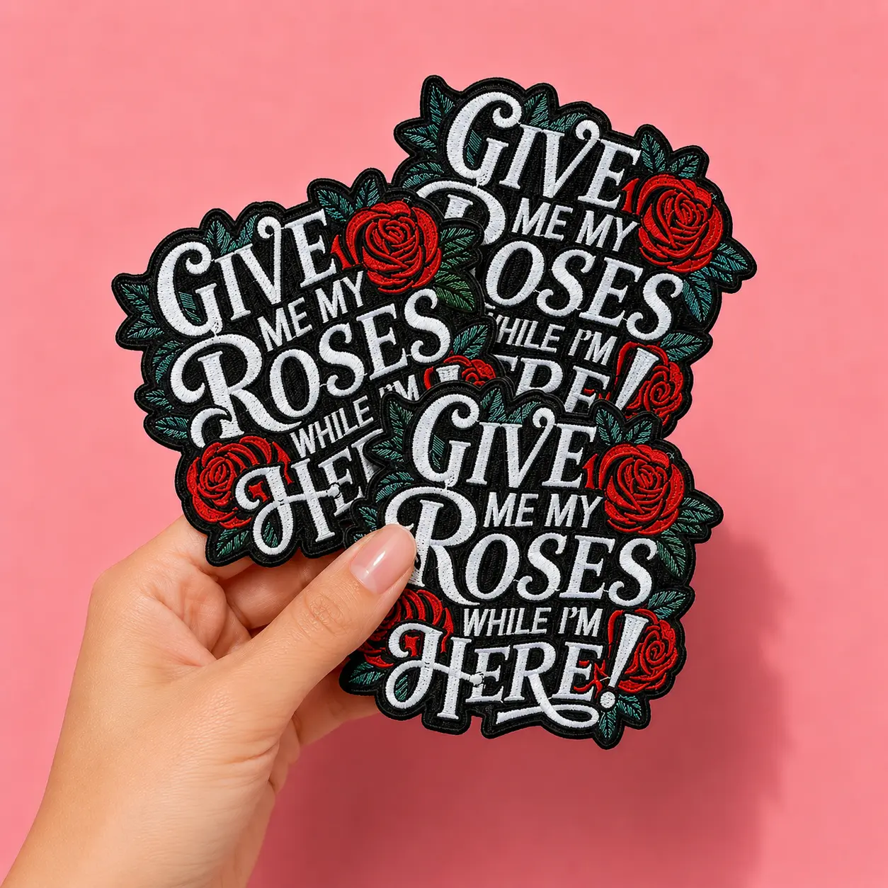 3Pcs Polyester Thread Embroidery Iron-On Patch Set - Adhesive-Backed, Sewable Fabric Applique with Floral & Rose Motifs, Summervibes Romantic Quote DIY Gift for Mothers, 3 Pieces, 8.6Cm X 8.4Cm