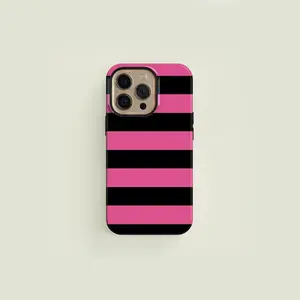 Bold Striped Black & Hot Pink Premium Film 2 in 1 Phone Case - Durable, Shock Absorbing and Stylish Protection - Compatible with iPhone 16, 15, 14, 13, 12, 11, Plus, Pro, Pro Max, Perfect birthday gift for friends.