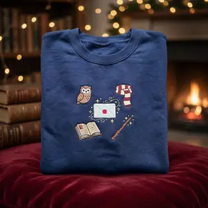 Embroidered Wizard School Sweatshirt, Magic Academy Crewneck, Owl and Wand Embroidery, Book Lover Gift Hoodie, Witchy Aesthetic Apparel