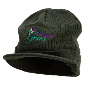 Mardi Gras with Jester Embroidered Big Knit Ribbed Beanie with Visor