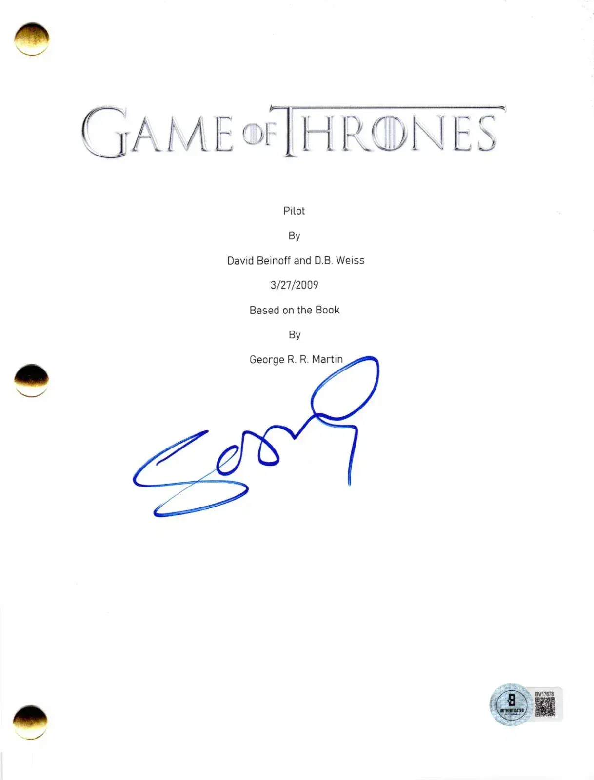 Sophie Turner Authentic Autographed Game of Thrones Script