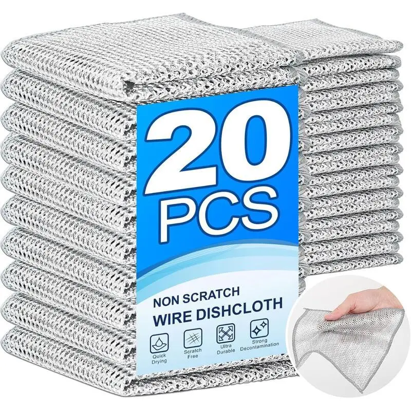 Multipurpose Wire Dishcloth Pack - Non-Scratch Reusable Kitchen Cleaning Scrubber, Eco-Friendly for Wet and Dry Use