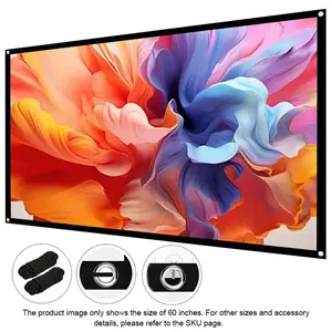 Projection Screen 60/72/84/100/120/150 Inches, Wall Mounted, Full HD, Home Theater, Outdoor, Office, Party, with Hooks and Rope