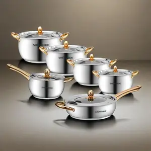Stainless Steel Cookware Set, Classic Design, Dual Insulated Handles, Non-Stick Pots and Pans, Fits All Stoves, Multifunctional Cooking Needs, Kitchen Set