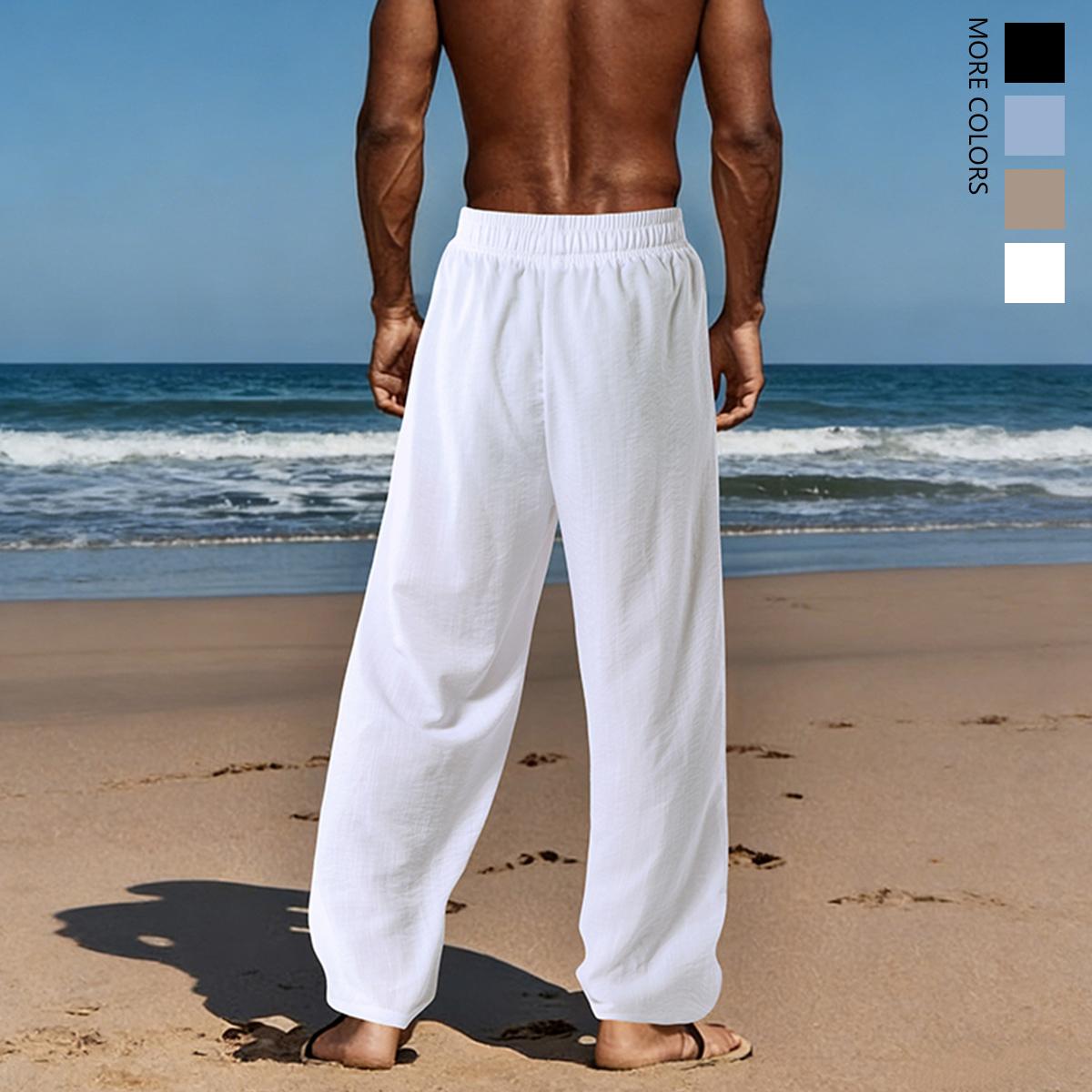 Men's casual trousers, smooth to the touch, solid color, straight leg style, breathable and comfortable, ideal for vacation, outdoor activities and daily casual wear, men's casual trousers