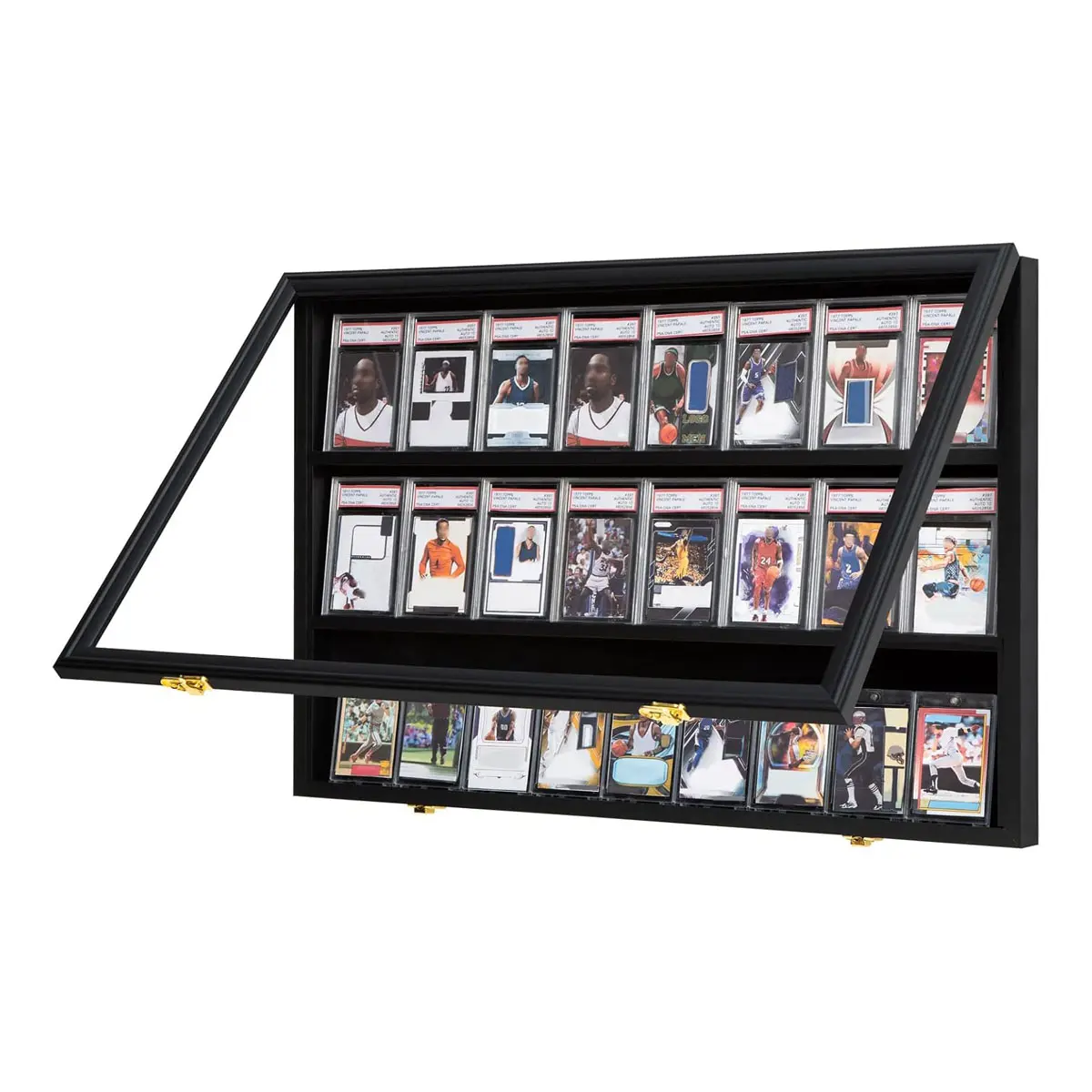 24-Graded Sports Card Display Case, Wall Mount Frame with Clear UV-Blocking  Acrylic Door for Baseball, Football, Basketball & Hockey Trading Cards,  Black - TikTok Shop