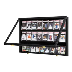 24-Graded Sports Card Display Case, Wall Mount Frame with Clear UV-Blocking Acrylic Door for Baseball, Football, Basketball & Hockey Trading Cards, Black