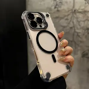 【iPhone 17 Phone Case】High-end metal lens frame bracket phone case suitable for iPhone 17 Pro Max 16 15 transparent acrylic magnetic case iPhone Air silicone airbag shockproof protective case
