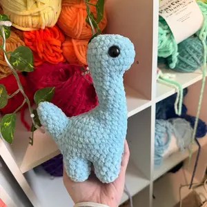 Handmade Crochet Blue Long-neck Dinosaur