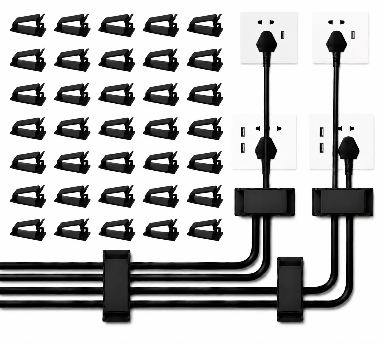 Adhesive Cable Clips, Strong Self-Stick Wire Holders for Cable Management, Cord Organizer for TV, PC, Desk, Office, Phone Chargers, USB Cables & Home Use