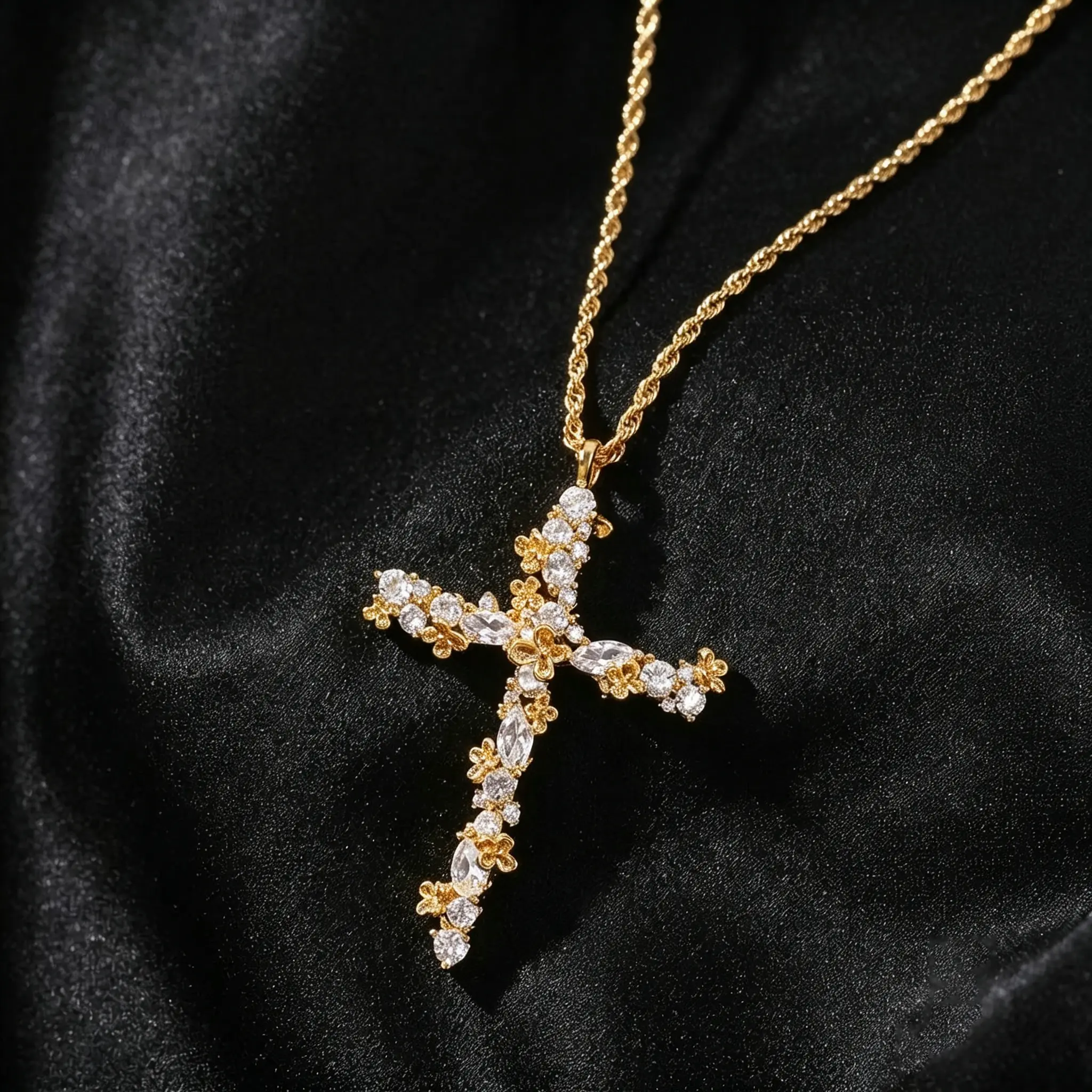 Gold Cross Necklace for Women, Dainty 14K Gold Plated CZ Cross Double Pendant Necklace Trendy Non Tarnish Small Faith Jewelry for Women Easter Christian Baptism Religious Gifts