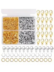 500pcs Jewelry Making Supplies Kit, Copper Metal (Gold & Silver Tone) Findings, Includes 12mm Lobster Clasps & 5mm Jump Rings with Storage Box, for DIY Necklace Bracelet Repair, DIY Jewelry Accessories