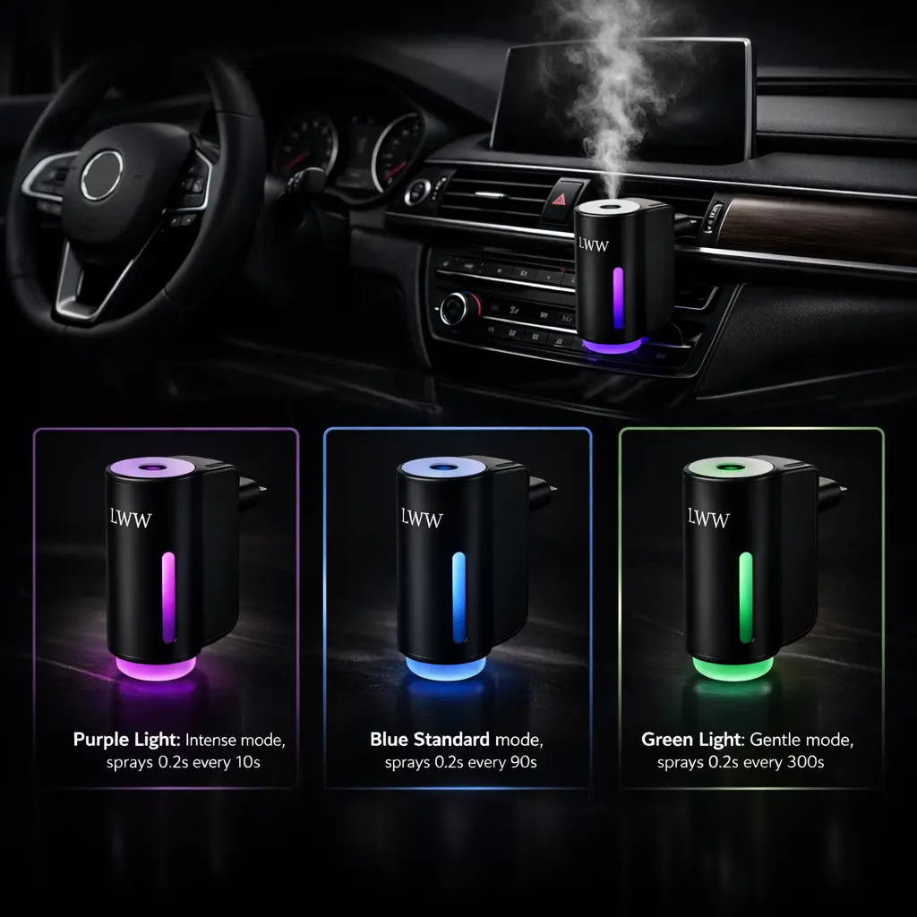 LWW Smart Car Air Freshener Diffuser 3-in-1 USB Powered Rechargeable with LED 3-Level Intensity Control & 10 x 10ml French Oils for Enhanced Woody Fruity Aromatic Scent LWW Smart Car Air Freshener Diffuser 3-in-1 USB Powered Rechargeable with LED 3-Level Intensity Control & 10 x 10ml French Oils for Enhanced Woody Fruity Aromatic Scent