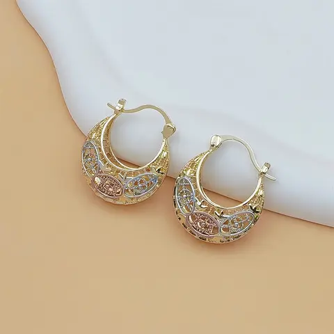 Women's 14K Gold Plated Tri-Color Evil Eye Hoop Earrings - Filigree Basket Style Protective Amulet, Hypoallergenic Statement Earrings for Women Who Appreciate Hypoallergenic Jewelry (Formal, Casual) with Evil Eye Aesthetic