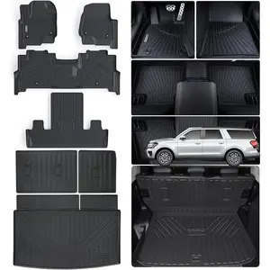 Floor Mats for Ford Expedition MAX 2018-2024 (Only Fit 7 Seats-2 Row Bucket Seat Non Short) & Trunk Mat All Weather Protection Floor Liners & Cargo Liners Velcro Covering The Backrest Accessories
