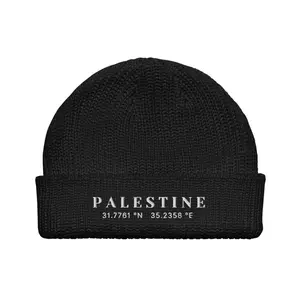 Palestine Al Aqsa Coordinates Fisherman Beanie | Knit Hat with Embroidered Design | Cozy Solidarity Apparel | Unique Gift Idea