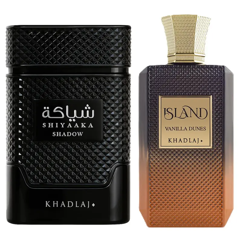 Khadlaj 2 Piece Bundle for Unisex (3.4 Ounce, Shiyaaka Shadow Eau de Parfum Spray + 3.4 Ounce, Island Vanilla Dunes Extrait de Parfum Spray)