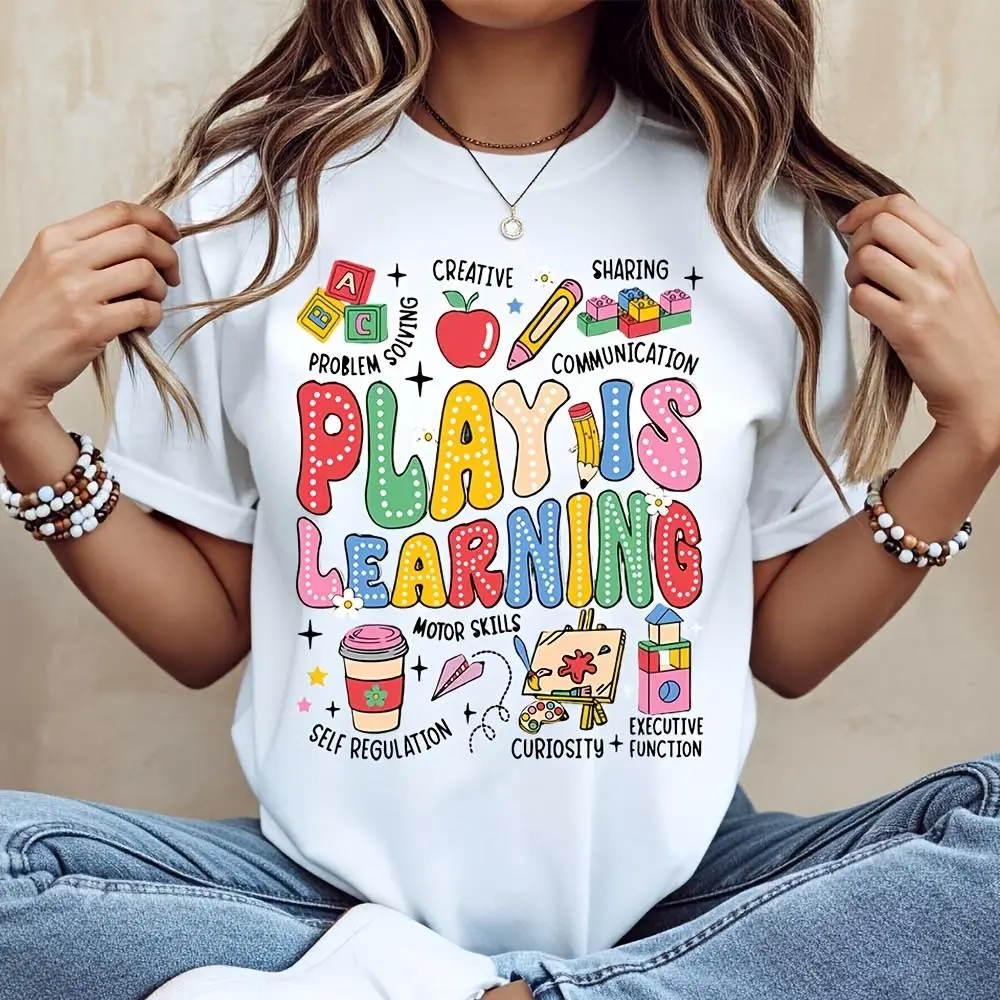 Women's Round Neck Short-Sleeve Casual Everyday Original Educational Graphics T-Shirt - Early Childhood Development Theme, Preschool Teacher Gift & Classroom Wear, Shortsleeve, Style
