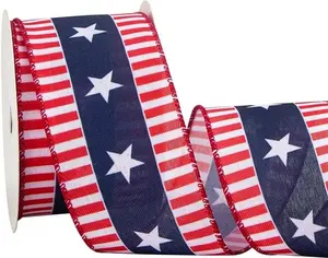 Patriotic Wired Ribbon,Stars and Stripes Ribbon, 2-1/2 Inch x 10 Yard 4th of July Ribbon for Wreaths,Crafts,Big Bows,Gift Wrapping,Outdoor Decoration