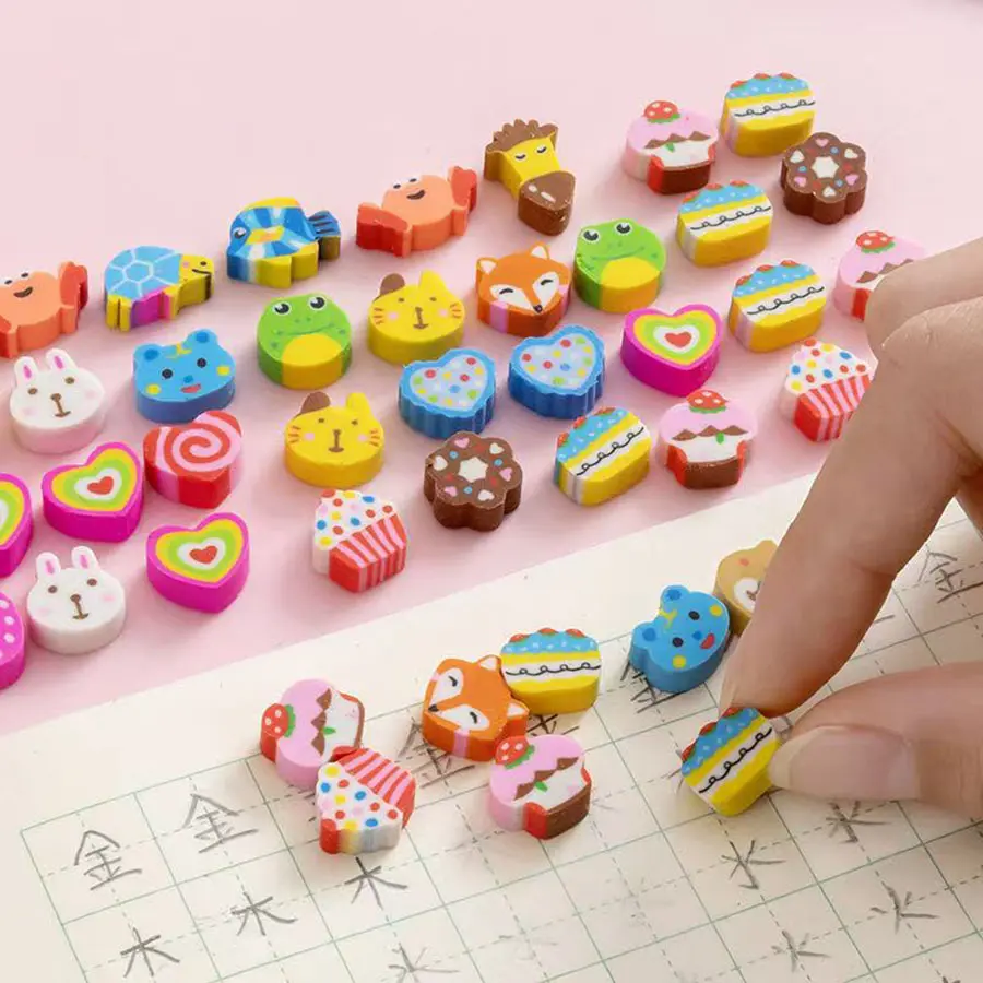 50 Cartoon Erasers Set, Clean Writing Erasers, Fruit Animal Cute Pet Designs, Creative Adorable Writing Gifts, School Supplies