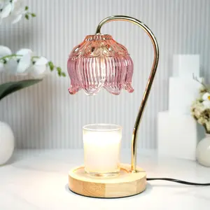 Dimmable Flower Candle Warmer Lamp, Pink Candle Warmer with Timer & 4Bulbs, Womens Gifts for Mothers Day Birthday,  Home Decor for Bedroom Living Room Decor Aesthetic