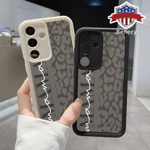 Trendy MAMA Leopard Pattern TPU Phone Case Compatible with Galaxy S23 Ultra S24 Plus S25 S22+ Shockproof Non Slip Military-Grade Protection Silicone Cover Smartphone Casing