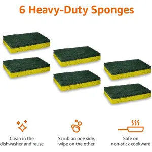 Amazon Basics Heavy Duty Sponges, 6 Count, Yellow/Green – Your Ultimate Kitchen Cleaning Solution