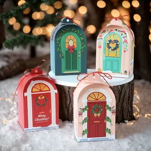 12/24pcs Christmas Cottage Gift Box with Twine, Festive Holiday Treat House Boxes for Party Favors, Tree Ornaments, Wedding Gifts & Celebrations, Mixed Colors, for Christmas Decorations