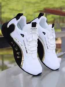 Men's Sporty Casual Shoes, Comfortable Lined Lace-Up Design, Outdoor Running Travel Office Home Gym, PVC Wear-Resistant Sole