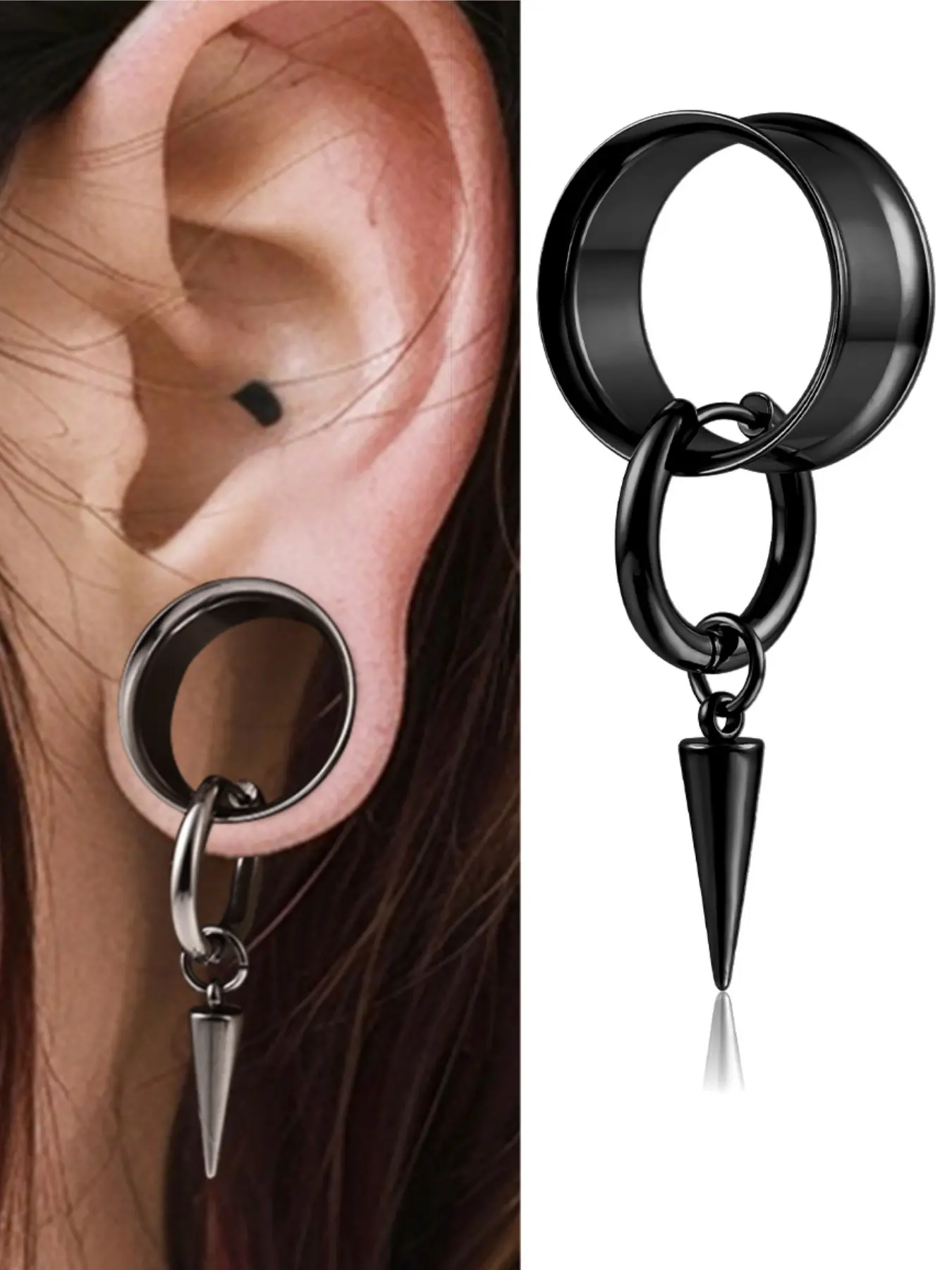 2pcs 316 Stainless Steel Ear Gauges Tunnels Plugs, Hypoallergenic Body Piercing Jewelry, High Quality Earrings, Ear Accessories, Spike Stretcher Design for All Seasons, Dangle Earrings Men, Hoop Earrings Set