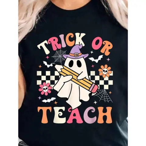 100% Cotton Teacher Halloween Shirt, Halloween Teacher Shirt, Trick Or Teach Shirt, Spooky Teacher T-Shirt, Retro Ghost Teacher Shirt,Fall Teacher Shirt,Halloween gift for the teacher